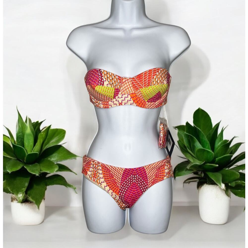 ☀️ECHO Havana Geo Print Bandeau Bikini Swimwear Ruched Bottom  Women's S NWT